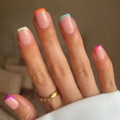 2026 New Simple Wearable Nail Art (24 Pieces) - Fashionable Classic Dopamine Short Square Faux Nails - French Style