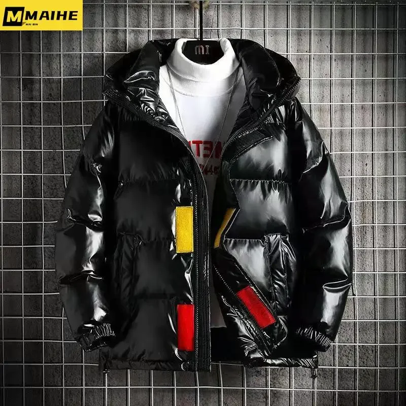 high Quality Winter Jacket Men\'s Short Hooded Lightweight Padded Coat Korean Luxury Clothing Men\'s Couple Black Gold Shiny Parka