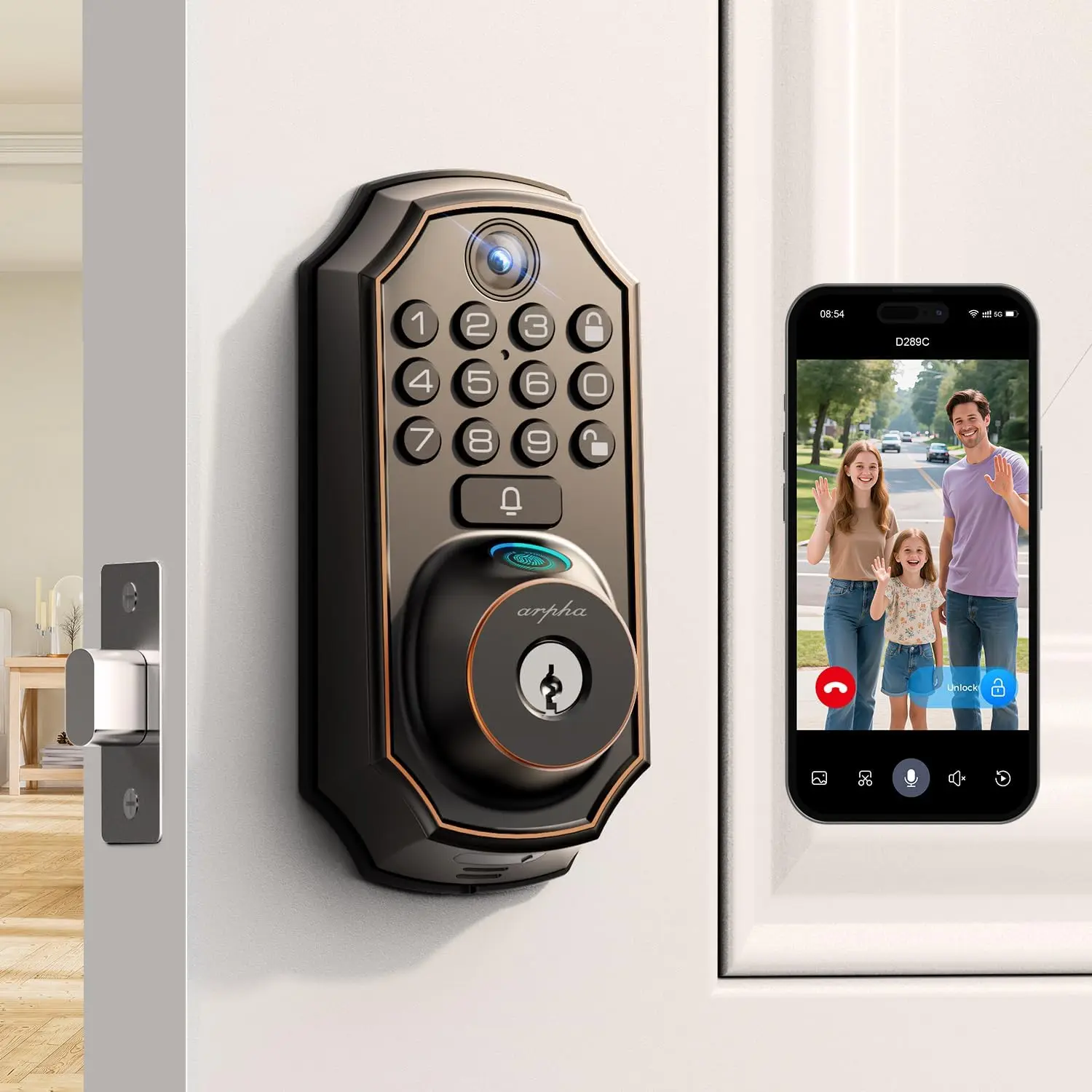 

Smart Lock with Camera & Doorbell: Fingerprint, Keypad, App Control, 2-Way Audio, Waterproof