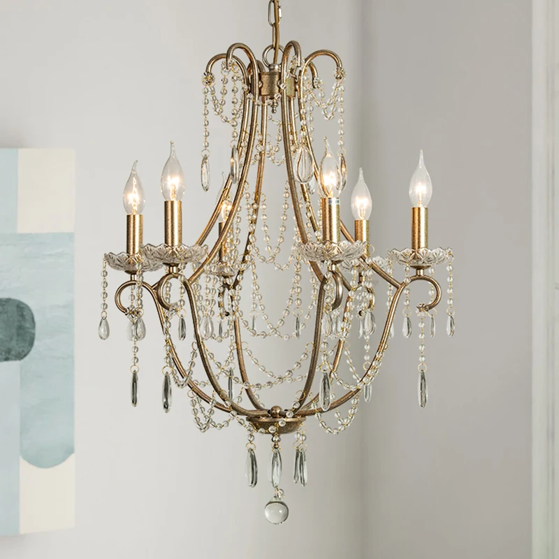 Antique Silver Crystal Chandelier American Farmhouse chandeliers Duplex villa  Rotating Staircase Hanging lamp LED Cristal Light