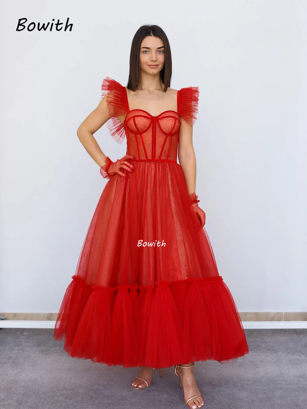 Vestido de fiesta de tul hinchado rojo, elegante, a capas, para Navidad, 2022