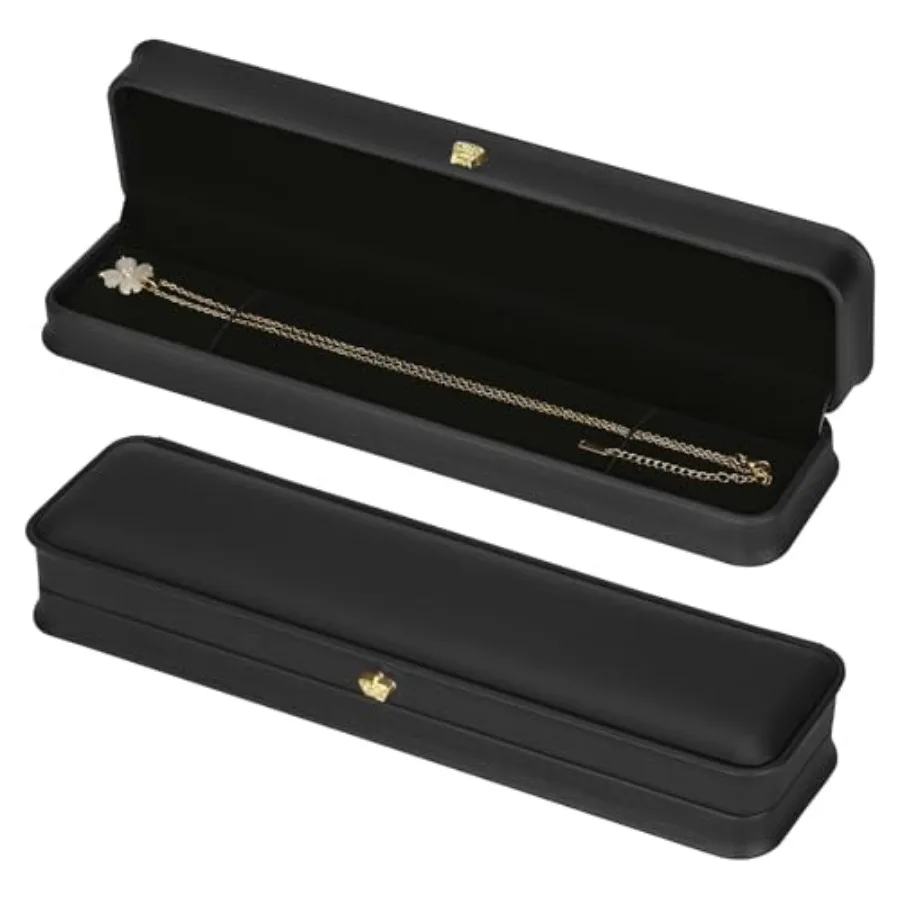 

2 Pieces Necklace Pendant Gift Box Black PU Leather, Jewellry Long Chain Holder Case, For Wedding Day Birthday Anniversary, for