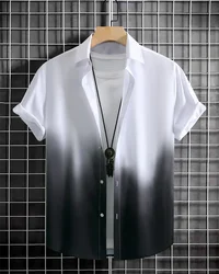 2024 Fashion Men's Shirts Summer Gradient HD Hawaiian shirt comfortable breathable short-sleeved lapel shirt large size XS-6XL