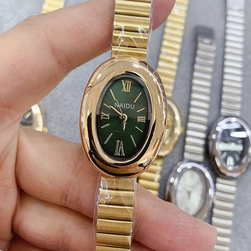 Luksusowy Złoty Owalny Zegarek Kwarcowy Damski Modny Casualowy Zegarek na Rękę z Stalową Bransoletą Zegarki Damskie Montre Femme Prezenty Dropshipping