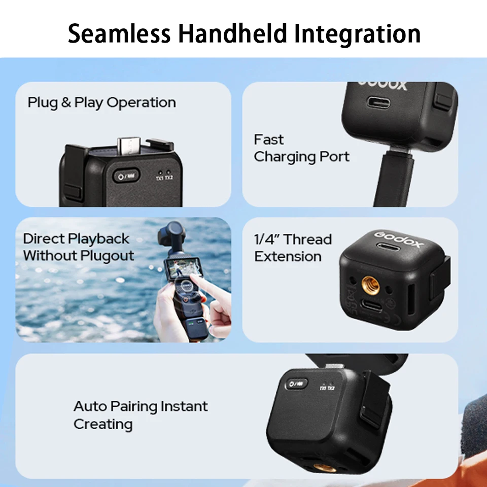 Godox Cube-OP3 2.4 جيجا هرتز نظام ميكروفون لاسلكي 200 متر نقل الكمون المنخفض 10H عمر البطارية لـ DJI OSMO Pocket 3