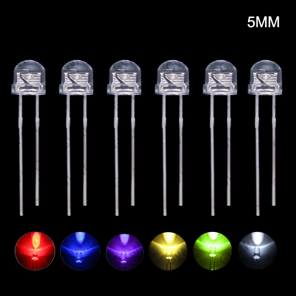 100PCS LED Diode Indicator Assortment 3mm 5mm Round & Straw Hat Short Lead Multiple Colors F3 white to warm white