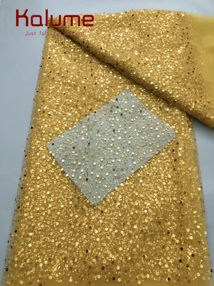 

Kalume Nigerian Beaded Embroidery Lace High Quality French Net Sequins Tulle African Lace Fabric for Luxury Wedding Party F3490
