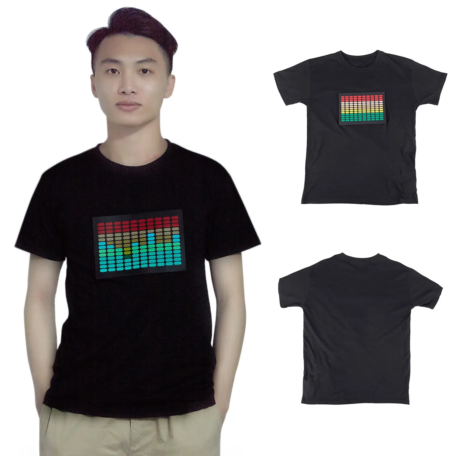 

Men Sound Activated Led T-Shirt Light Up Flashing Rock Disco Equalizer Short Sleeve Led T Shirt