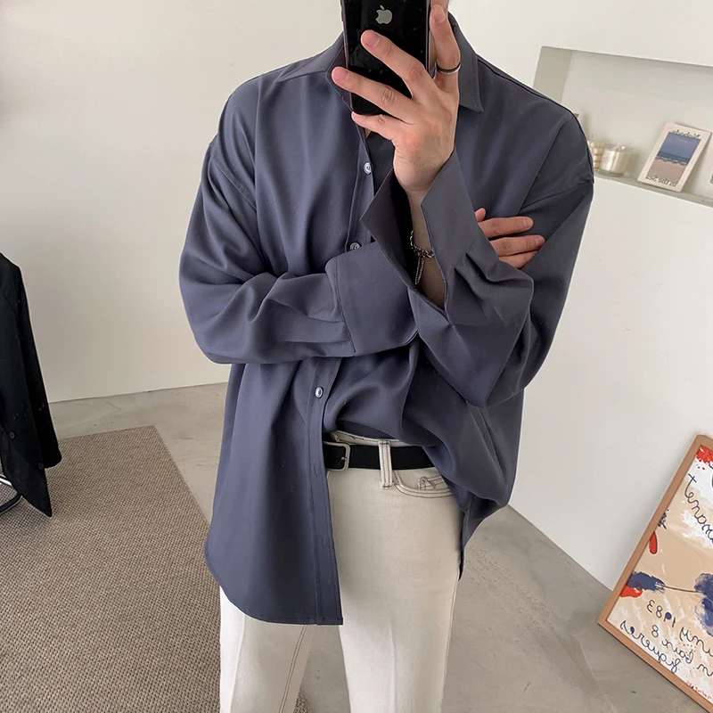 

Мужская рубашка MRCYC с длинным рукавом, повседневная, свободного кроя, стильная, серая, верхняя одежда для весны и осени, в корейском стиле, дышащая, из хлопка