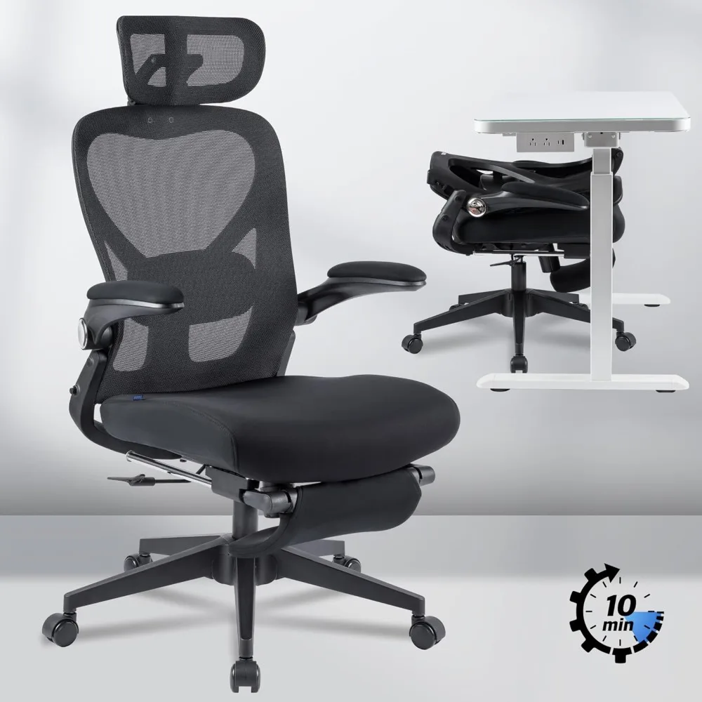 

Ergonomic Office Chair, Folding Office Chair for Small Spaces with Lumbar Support, Flip-up Armrests, 3D Headrest, Desk Chairs