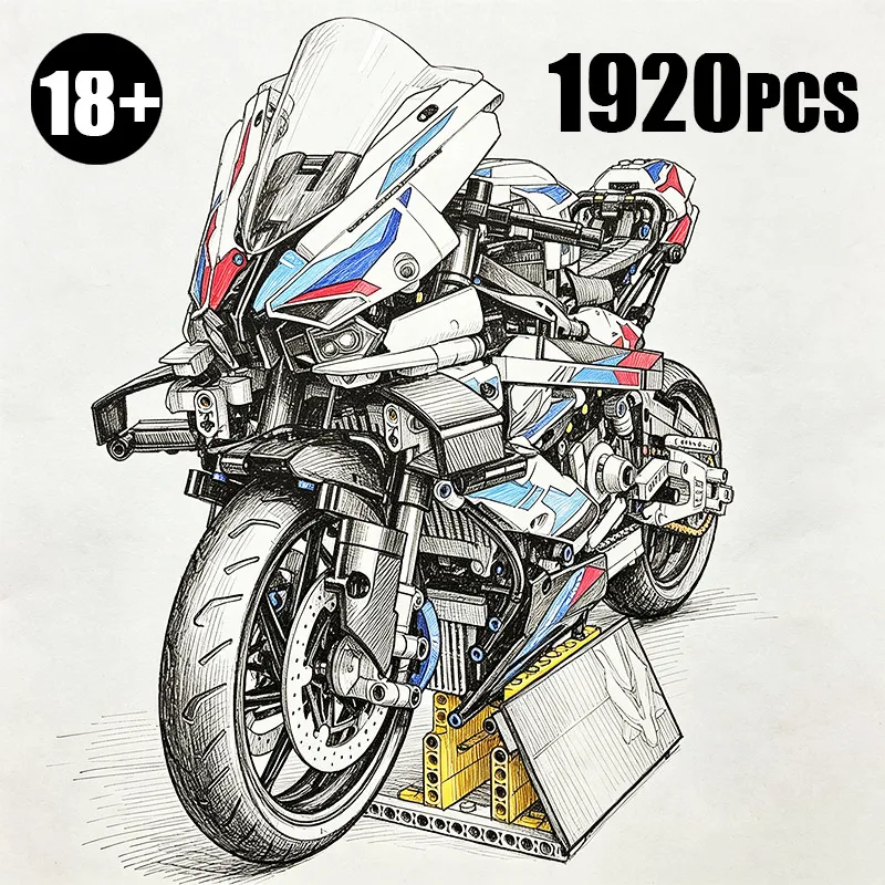 1920PCS MOC Technical M1000RR Motorcycle Building Blocks Collectible Display Motorbike Model Assembly Toy Birthday Gift for Boys