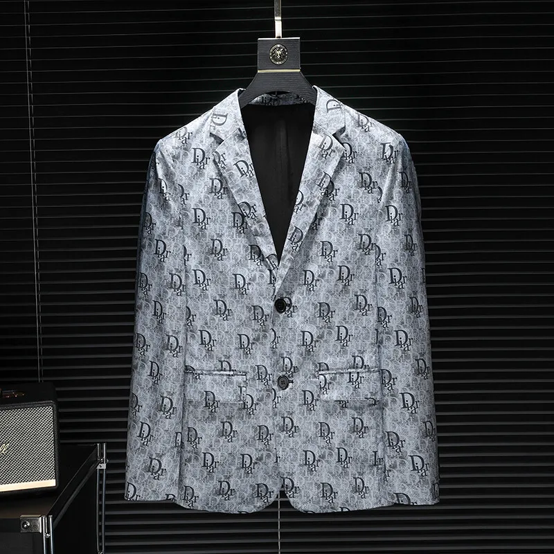 

Spring 2025 Men's Casual Print Suit Single Piece Faionable Urban Sle Long Sve Stand Fit Busin Casual Haome