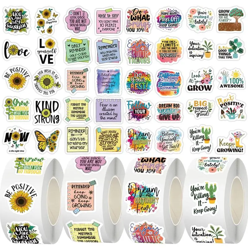 

500PCS Inspirational English Roll Stickers Personalize Cute Reward Decoration Laptop Student Stationery Decals