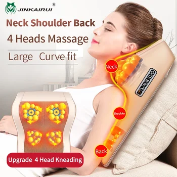 Jinkairui 전기 목 등 요추 경추 마사지 베개, 진동 지압, 적외선 가열 자동차 가정 이중 사용, 4 헤드