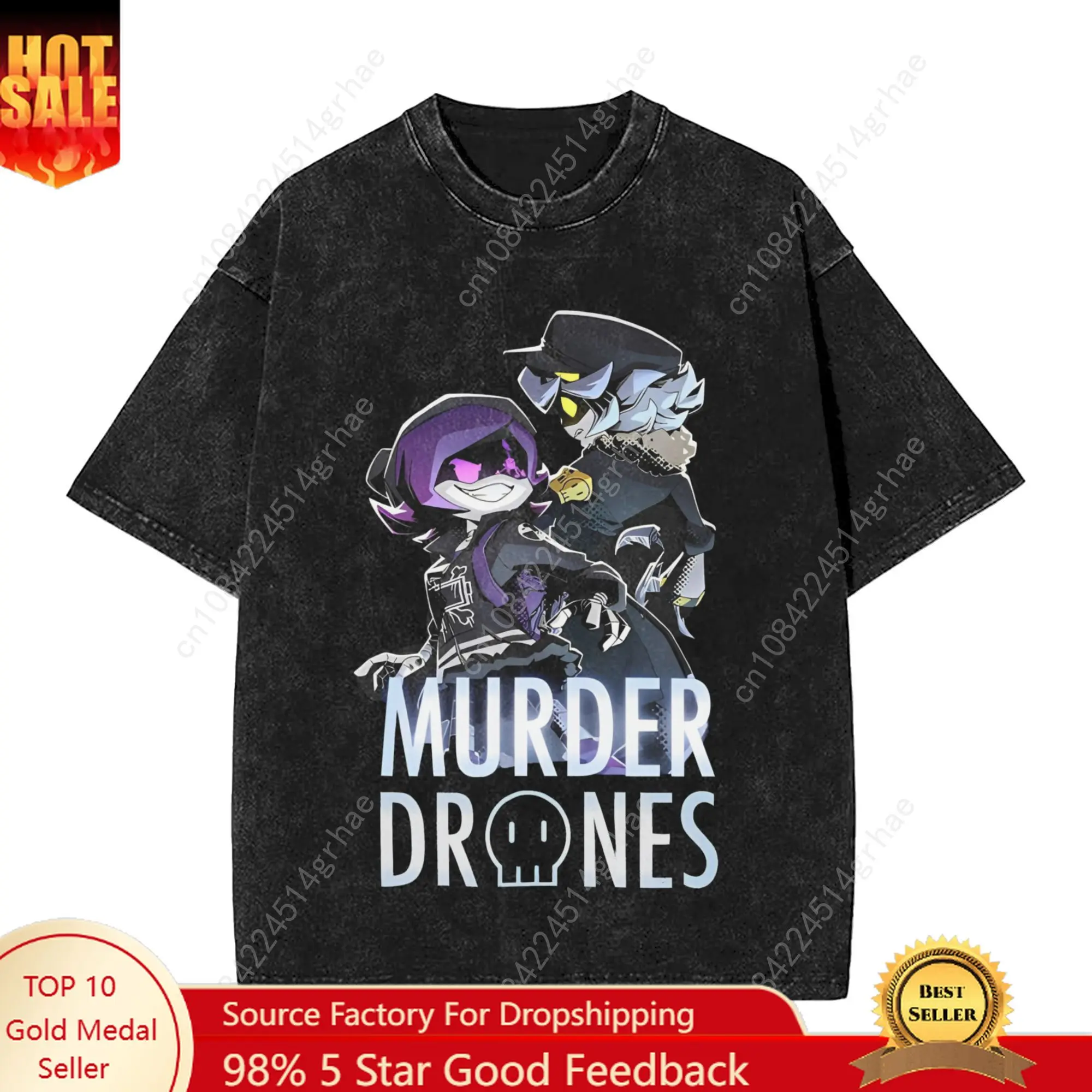 

Streetwear Washed T Shirt Murder Drones Simple T Shirts Cartoon Popular Tee Shirt for Couple Beach Y2K Retro Casual Tops