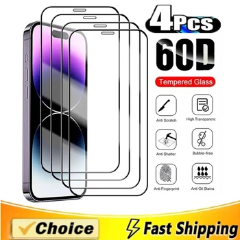 4 SZTUK 60D Pełne szkło ochronne do iPhone'a 16 15 11 X XR XS MAX 8 Plus Ochraniacze ekranu na iPhone'a 13 12 Mini 14 Pro Glass