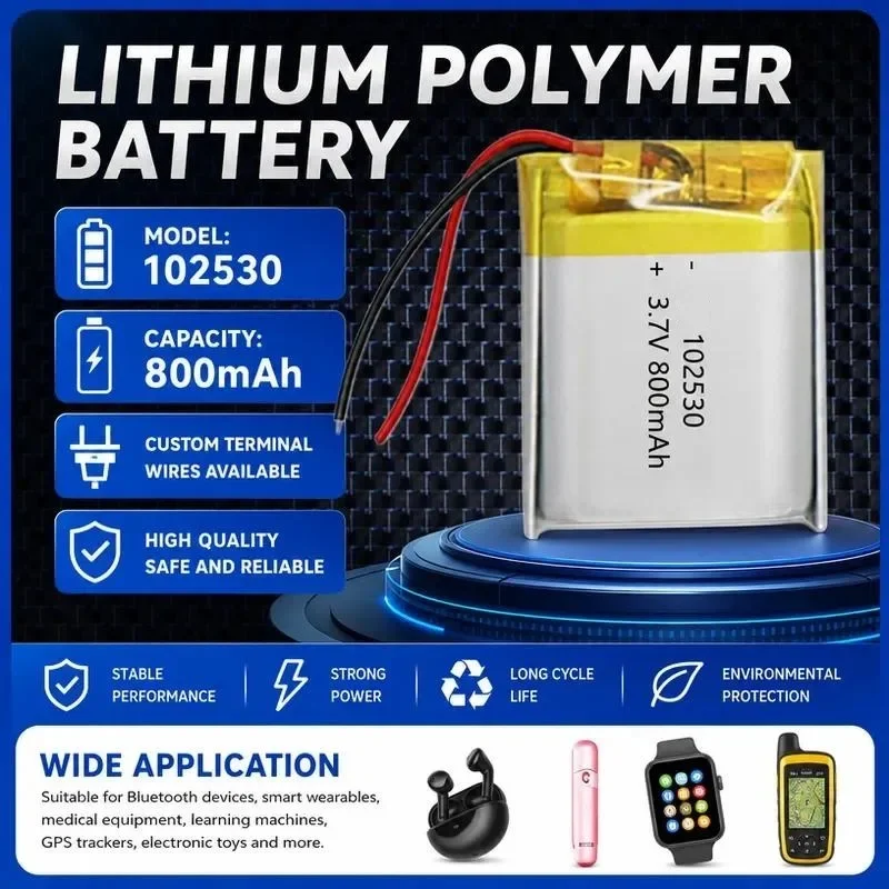 100pcs 102530 Polymer Lithium Battery 800mAh 3.7V High Density Rechargeable Cell For Hydrating Beauty Instrument Facial Massager
