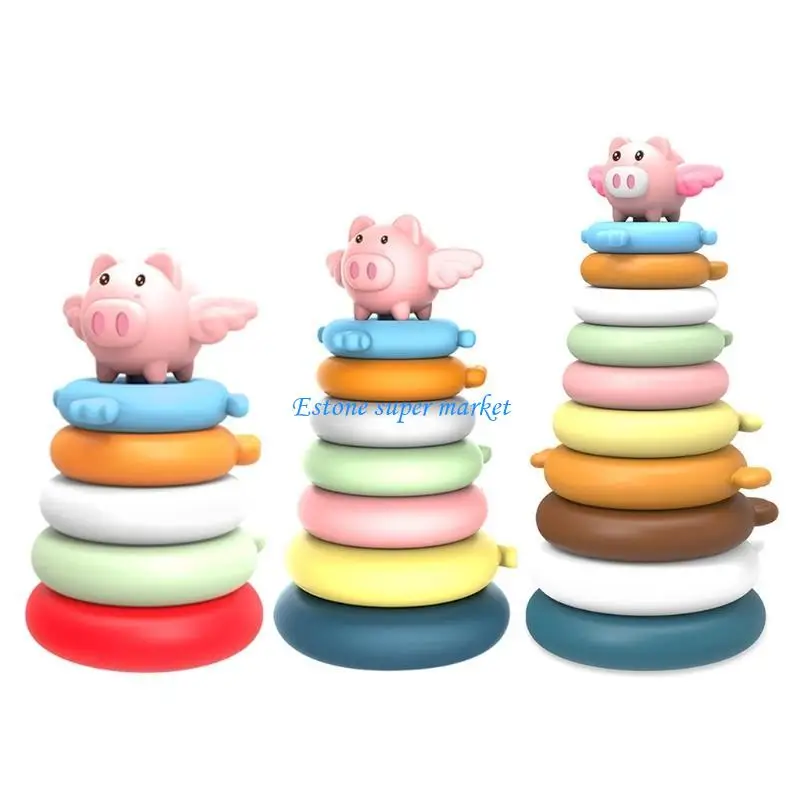 090B Trẻ Đồ chơi nhựa Rainbow Rings Building Blocks Baby Stacking Toy