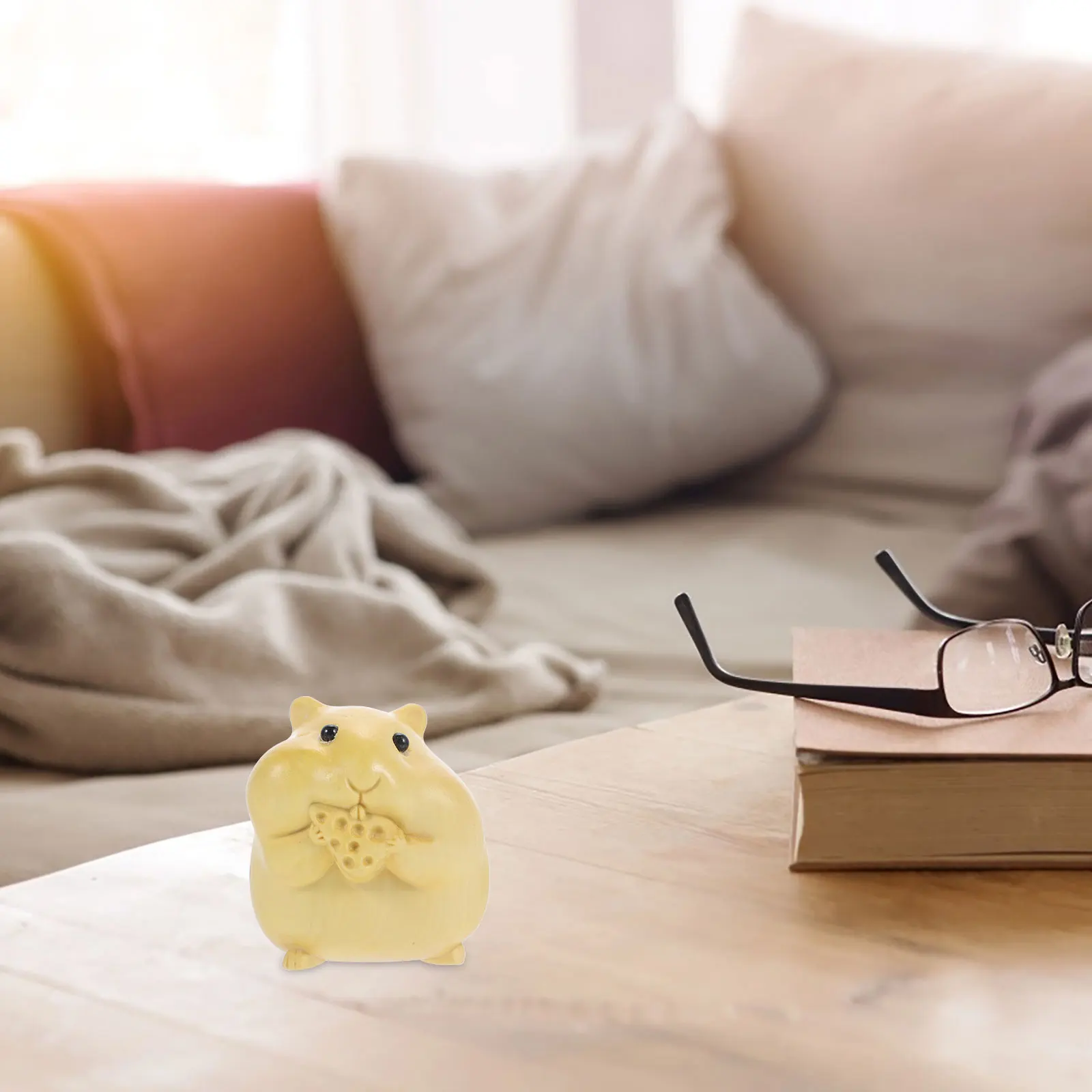 

Lovely Carving Statue Mini Animal Desktop Ornament Home Garden Craft Decoration Small Wood Hamster Carved Animal Table