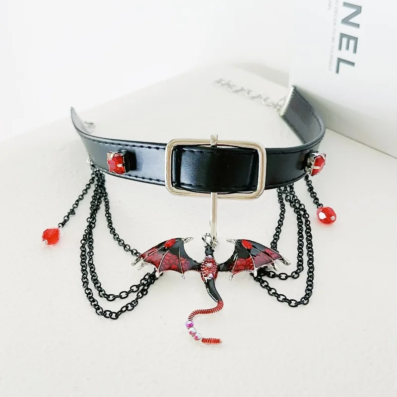 DIY accessories Tassel dragon necklace  heavy industry leather collar choker babes halloween sweet cool punk collarbone chain view 6