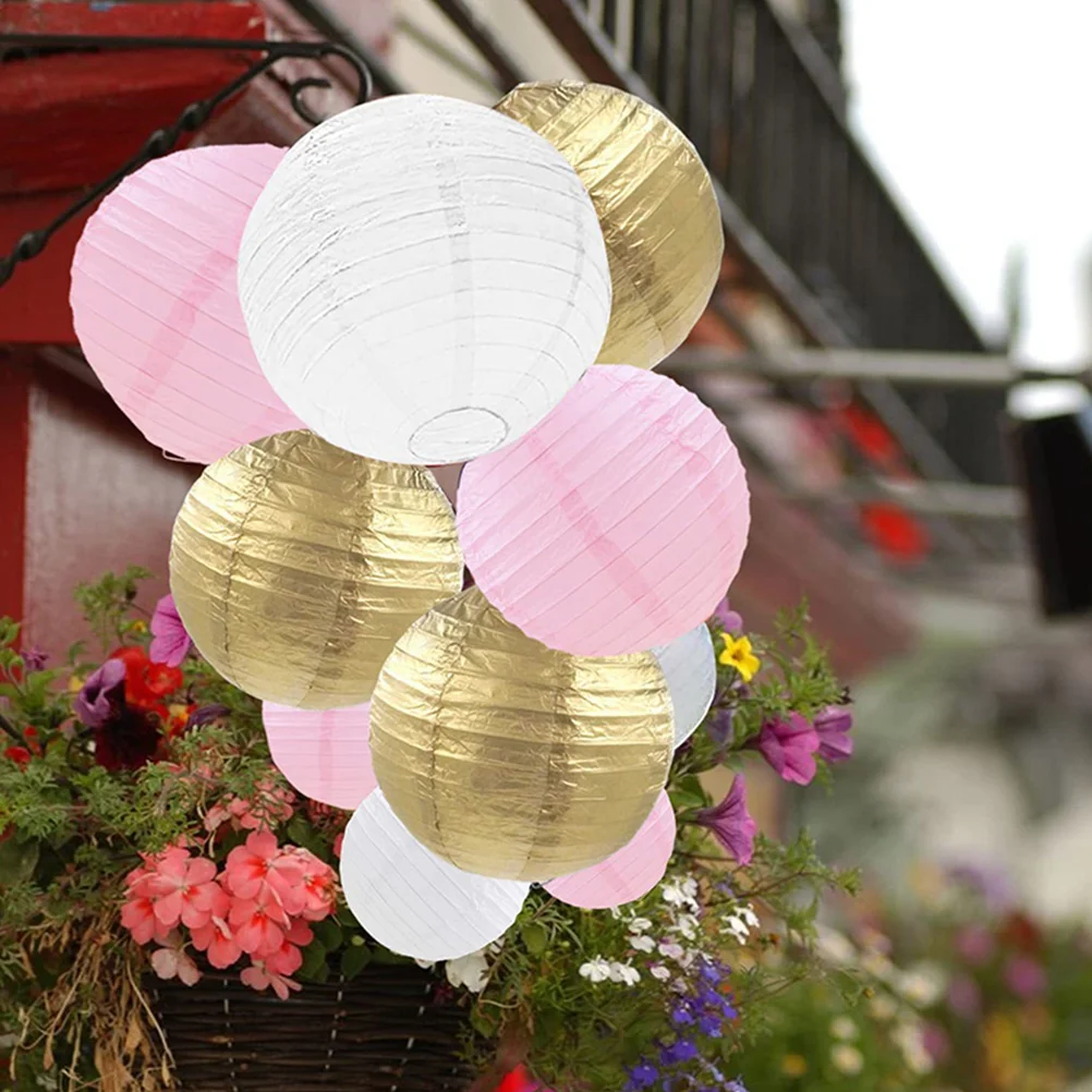 

12 Pcs Paper Lantern Set Practical Lanterns Decorative Air and Metal Round Hanging Decoration DIY