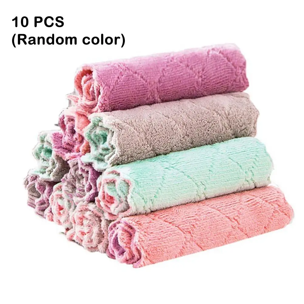 10PCS Multicolor Microfiber Dish Towels, Double-Sided Reusable Microfiber Cleaning Cloth for Kitchen Tableware, Window and Glass