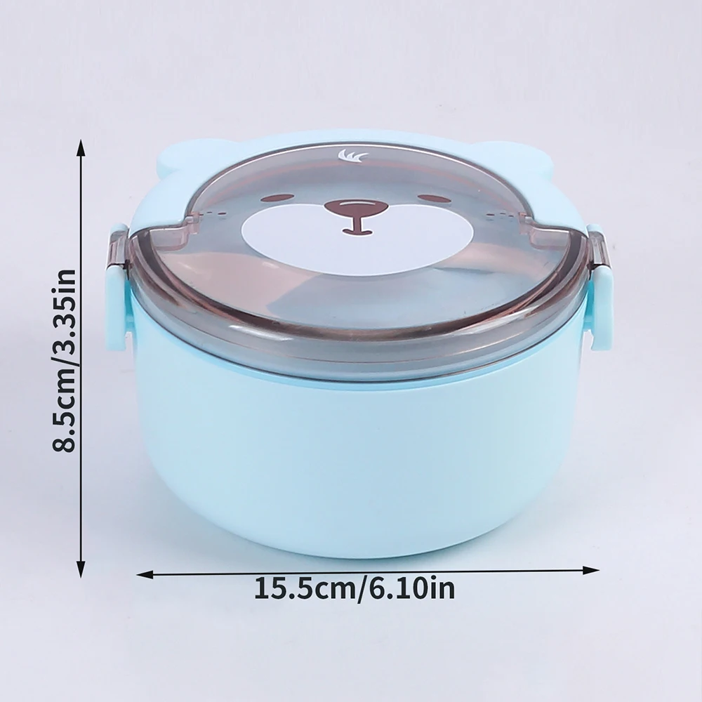 Cartoon Bear Lunch Box Microwave Safe Portable Leakproof Food Container with Utensils for Kids Students Adults