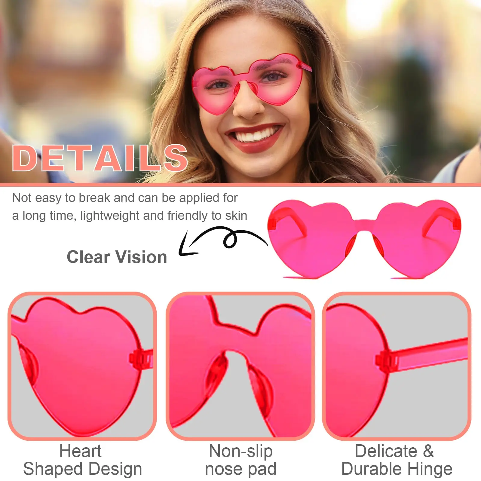 12–80 Stück Herz-Sonnenbrille, randlos, lustige Sonnenbrille, Junggesellenabschied, Gastgeschenke, Süßigkeiten, bunte Brille, Hochzeitsgeschenk, Mitbringsel für Gäste – Detail 9