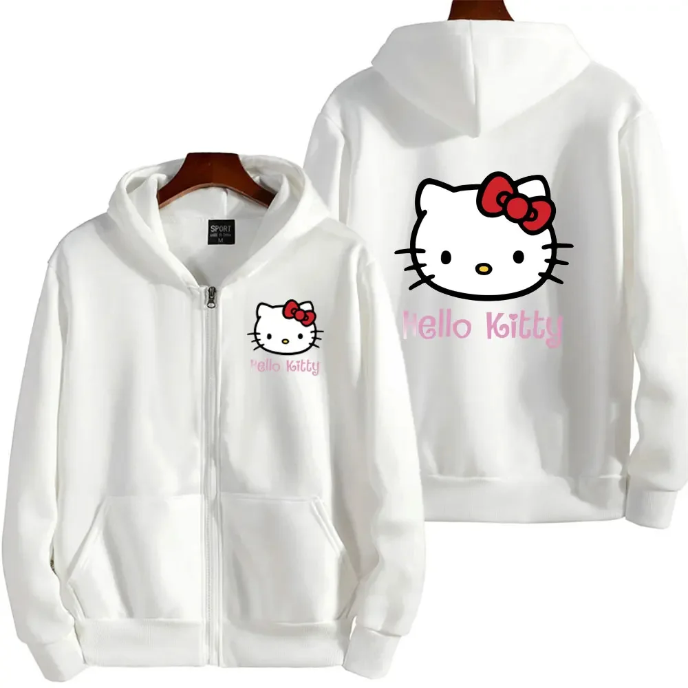 Sweat à capuche avec fermeture éclair pour femme, sweat-shirt à motif mignon Kawaii Sanrio Hello Kitty, Streetwear, nouvelle collection automne et hiver 2024