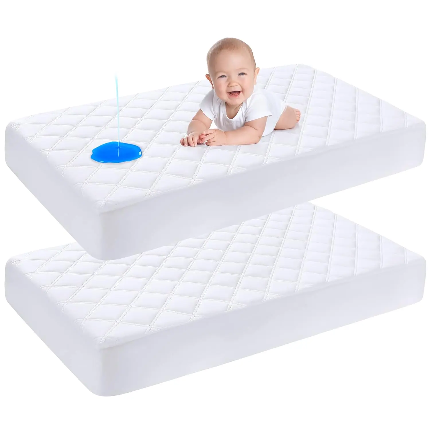 

Waterproof Crib Mattr Protector 2 Pack, Quilted Crib Mattr Pad Cover Ultra Soft And Breathable, Hine Washable Toddler Mattr