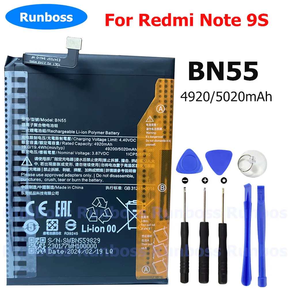 BN55 Original Replacement Battery For Xiaomi Note 9S Note9S Genuine Phone Battery 5020mAh High Capacity + Free Tools