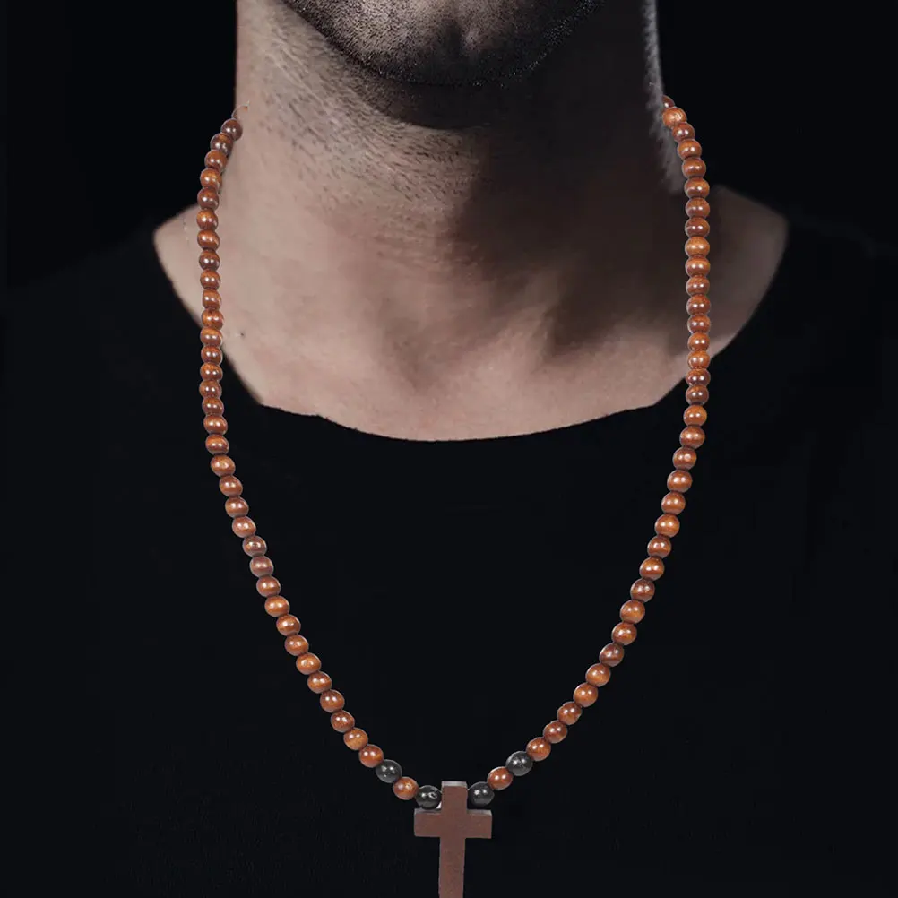 

2pcs Wooden Men Wood Bead Prayer Beads Hip Bread Pendant Hop Cross Pendant Brown Black Mens Beaded Necklaces Beaded Necklaces