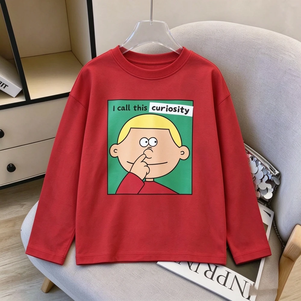 Boys And Girls Long Sleeve T Shirt Graphic Cartoon Picture With Smile Casual Clothing Top Autumn Trendy Stylish Shirt For Baby