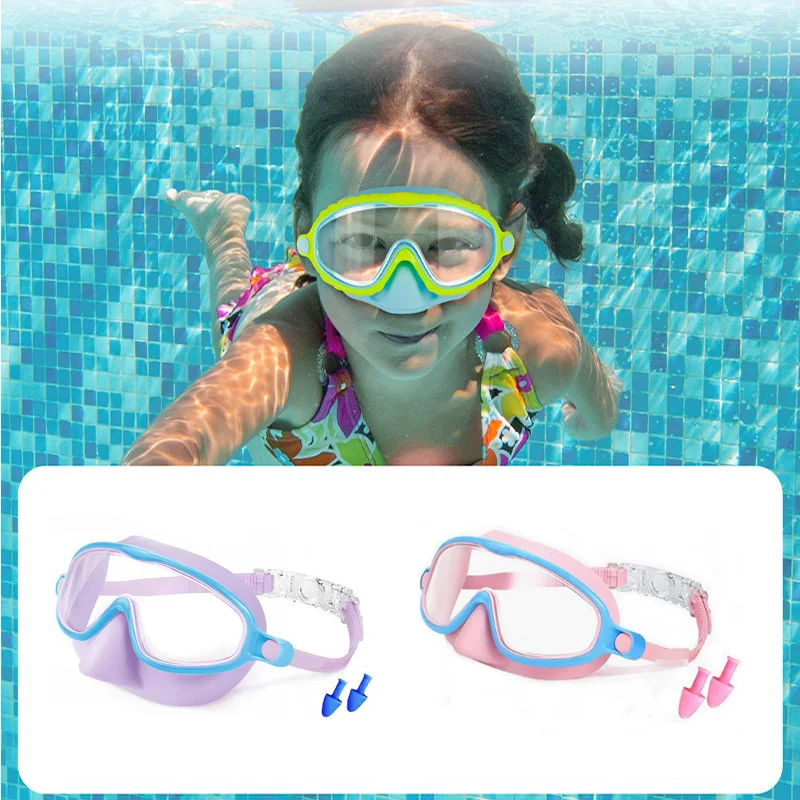 

Детские очки для плавания с защитой носа для предотвращения попадания воды, противотуманные очки для дайвинга с большой оправой