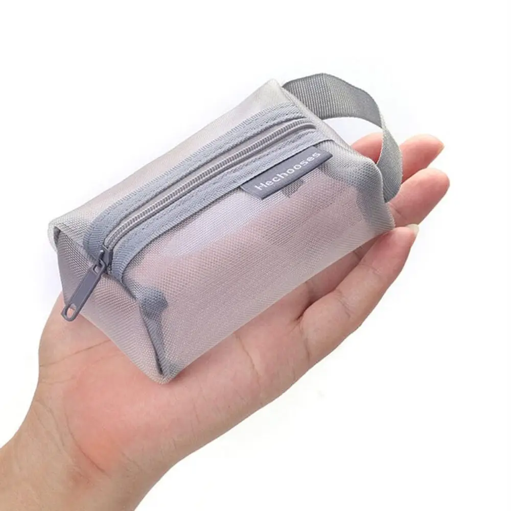 Fashion Portable Square Mesh Storage Pouch Breathable Lightweight Mini Zipper Coin Purse Large Capacity Stationery Case