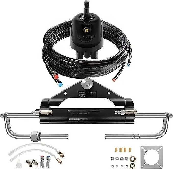 New Marine Boat 200HP Hydraulic Outboard Steering System Kit with Steering Wheel,Hydraulic Cylinder, Helm Pump and Tubing