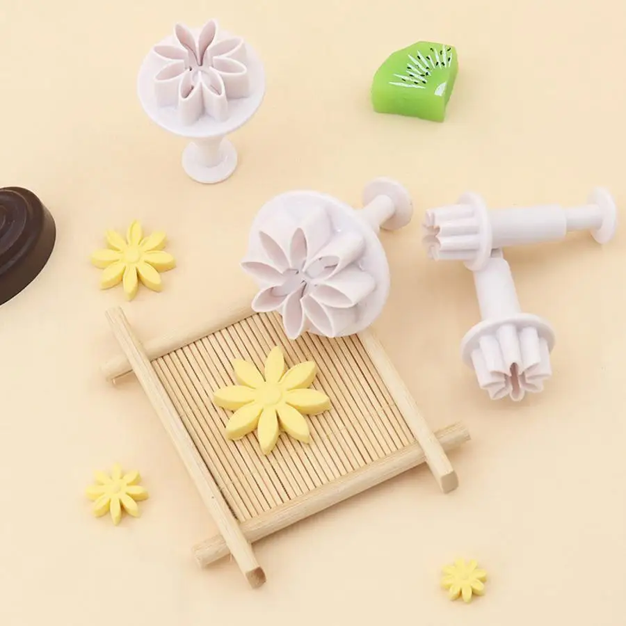 4Pcs Daisy Sunflower Plunger Cutter Set DIY Fondant Cookie Mold Flower Cake Decorating Tools Christmas Baking Pastry Supplies