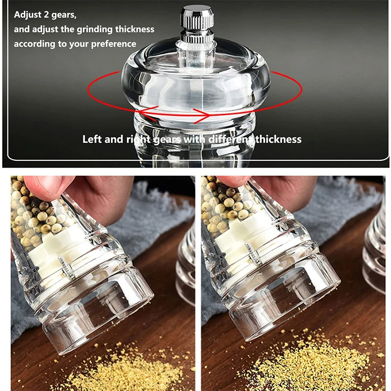 LMETJMA Clear Arcylic Salt Pepper Grinder Mill with Adjustable Coarseness Mills Refillable Sea Salt Pepper Shakers Mill JT133