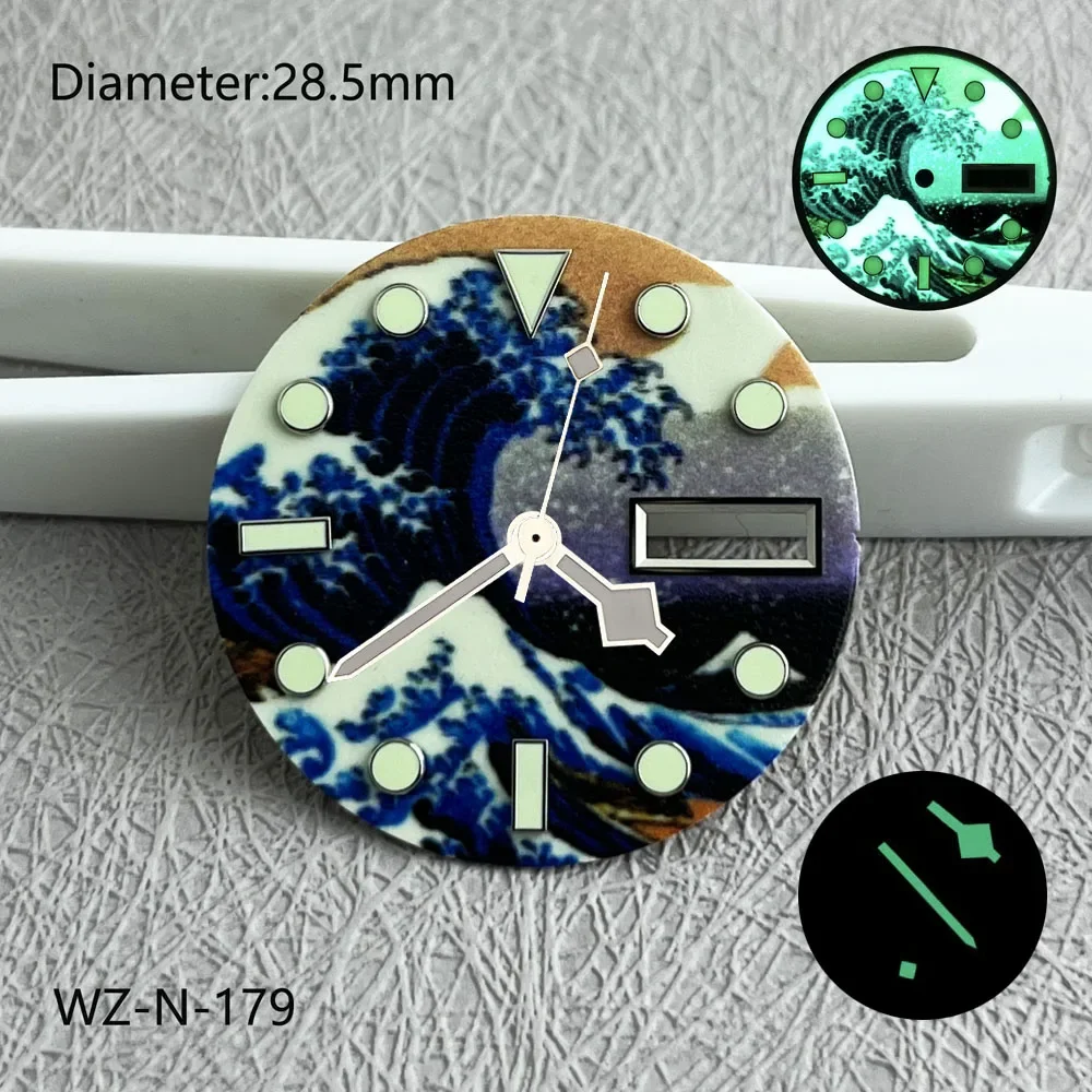 28.5mm NH35 dial Kanagawa green full luminous dial nh36 suitable for NH35/NH36 automatic movement Godzil dial can customize logo