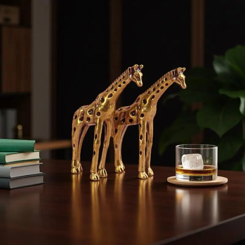 Vintage Brass Giraffe Ornament Office Desk Decor Tea Pet Mini Statue Home Decor Handicraft