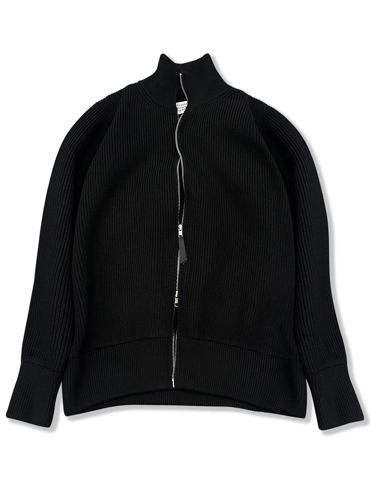 

Вязаный свитер с высоким воротником на двойной молнии из смесовой шерсти, кардиган, зимний теплый модный молодежный свитер с угловым швом и этикеткой De...