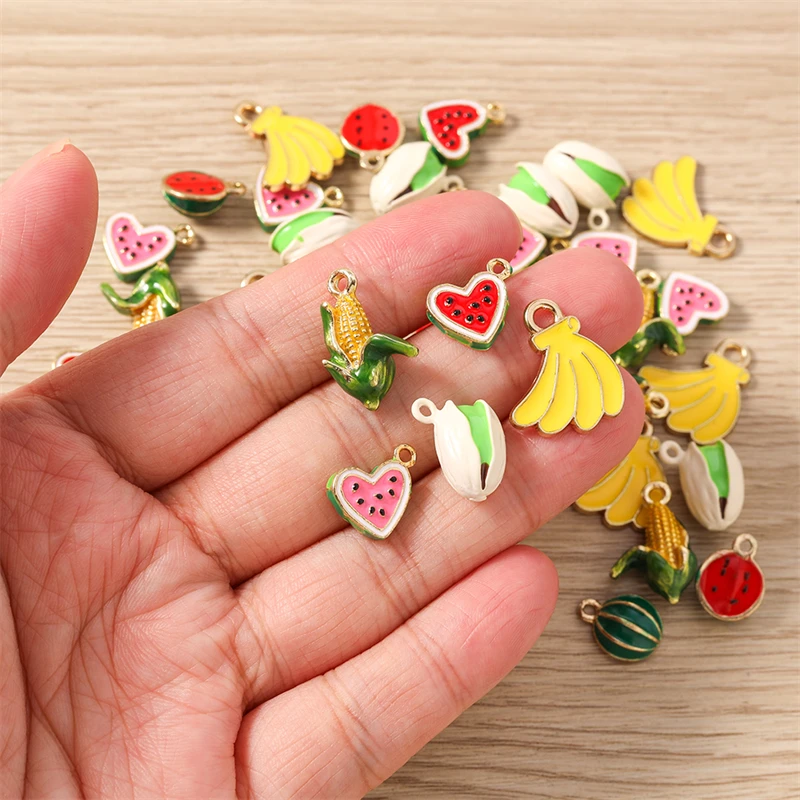 5 Stück süße Obst Charms Emaille Lebensmittel Banane Wassermelone Mais Charms Anhänger für Schmuckherstellung Halsketten Ohrringe DIY Handwerk Geschenke – Detail 3
