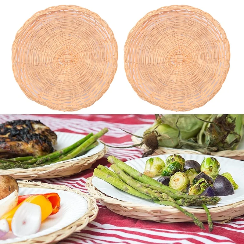 Bamboo Paper Plate Holder - 10 Inch Round Woven Plate Holder, Reusable Paper Plate Holders For Picnic Party