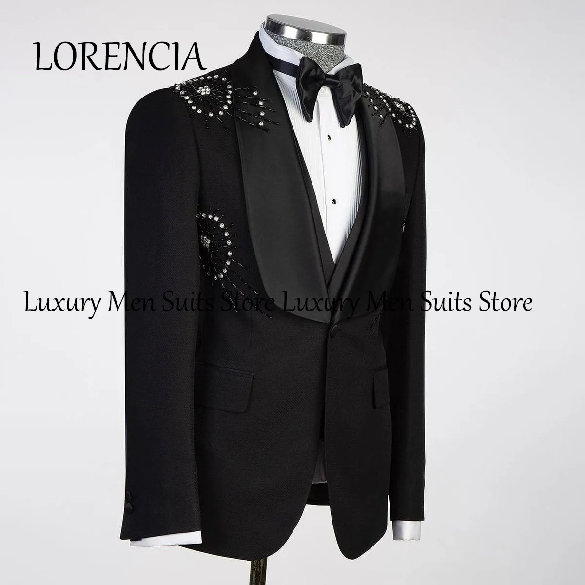 

Slim Fit Beaded Men Suits Formal Male Prom Party 3 Pieces Business Blazers Outfits Groom Tuxedos Customized 2025 Tuxedos Homme