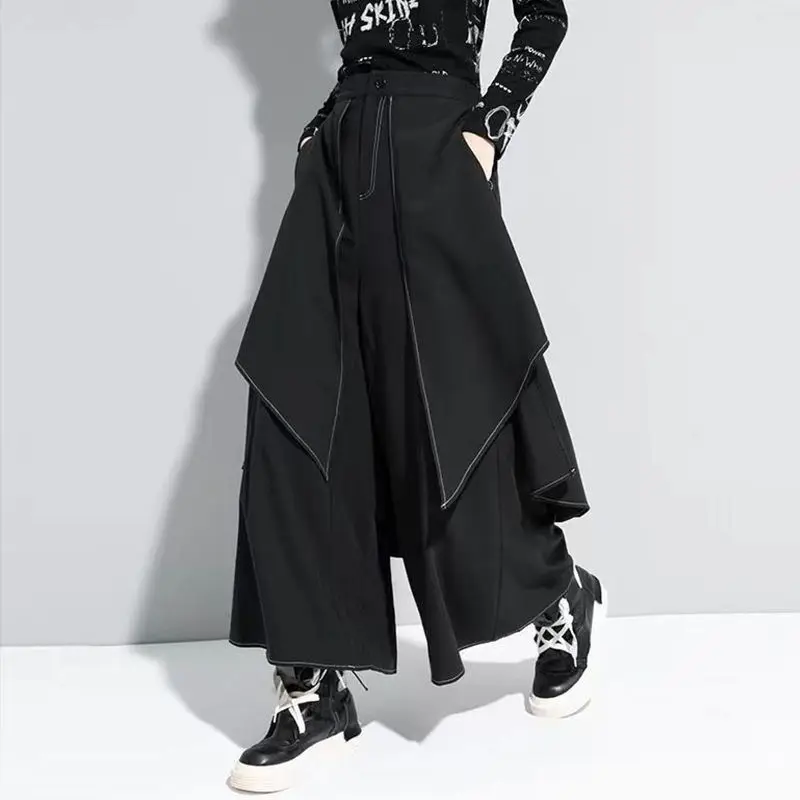 

Trend Temperament Black Wide-leg Pants Women Spring Summer New Loose Plussize Casual Trousers Skirt Pants Streetwear Design