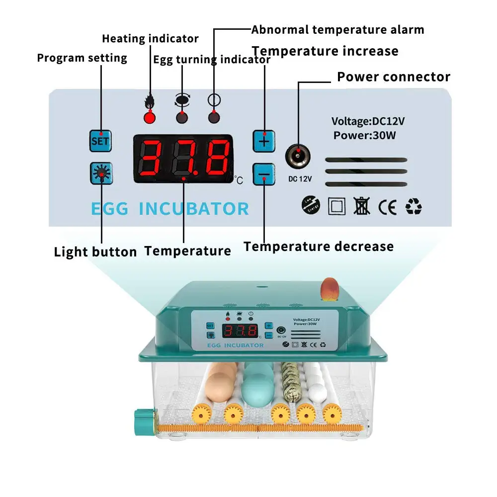 Imagem -05 - Incubadora Digital Totalmente Automática 16 Ovos Chick Brooder Hatcher Machine Household Farm com Intelligent Turn Egg 110v 220v Novo