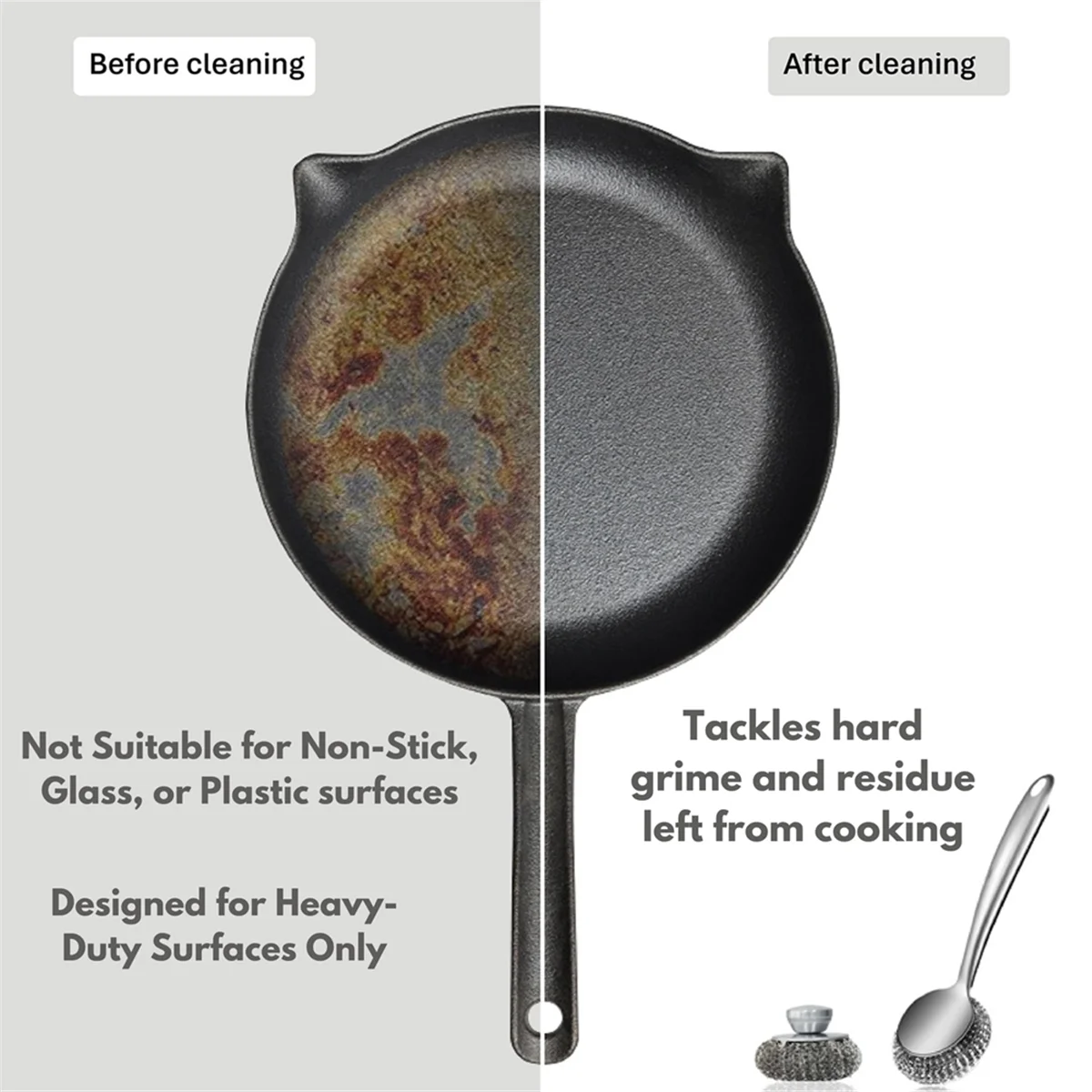 N38R_Steel Wollen Scrubber Afwasborstel met Handvat, Reinigingsscrubber Set,