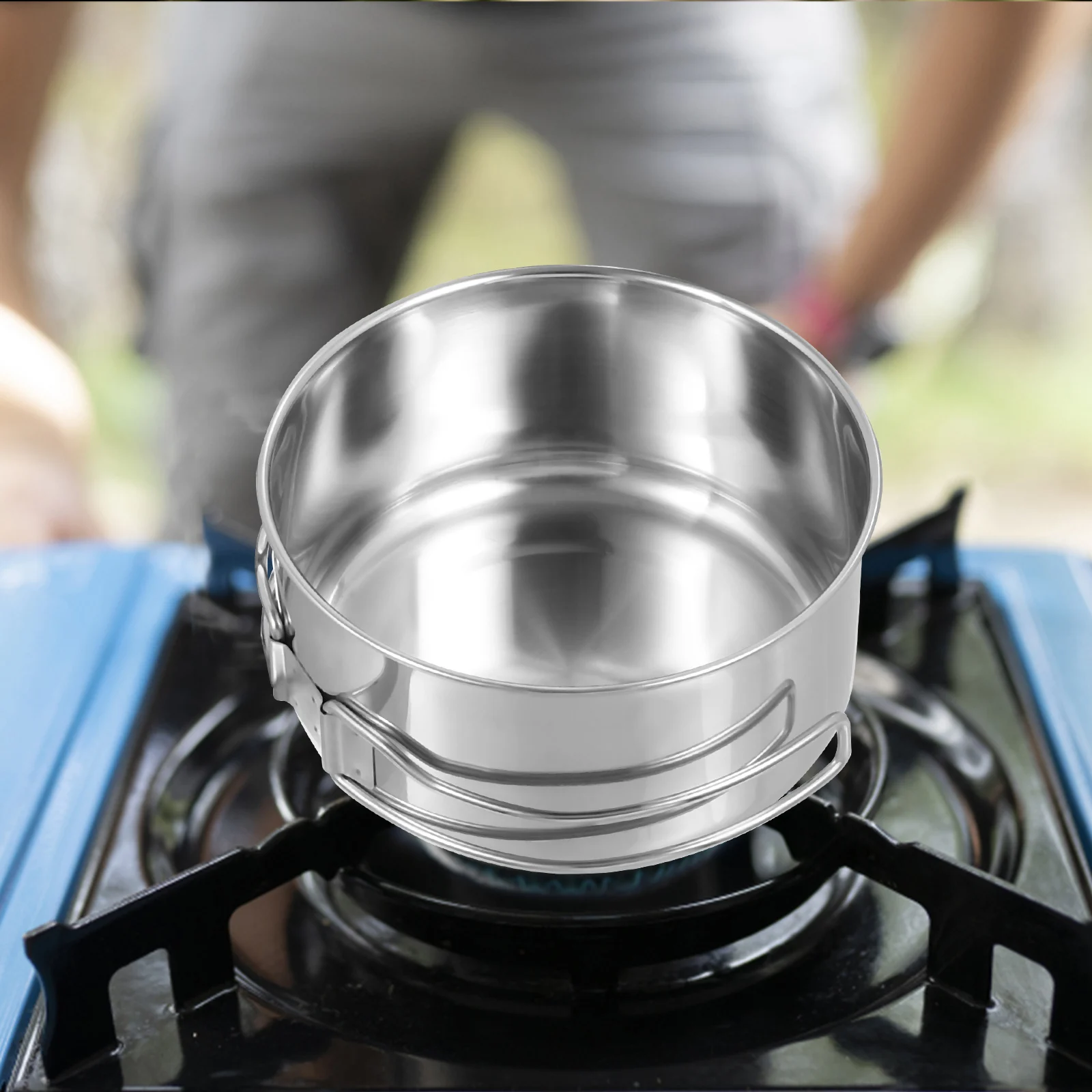 

4pcs Stainless Steel Camping Pot Pan Set Foldable Stackable Non-Stick Outdoor Cookware Cooking Utensils for Hiking Picnic