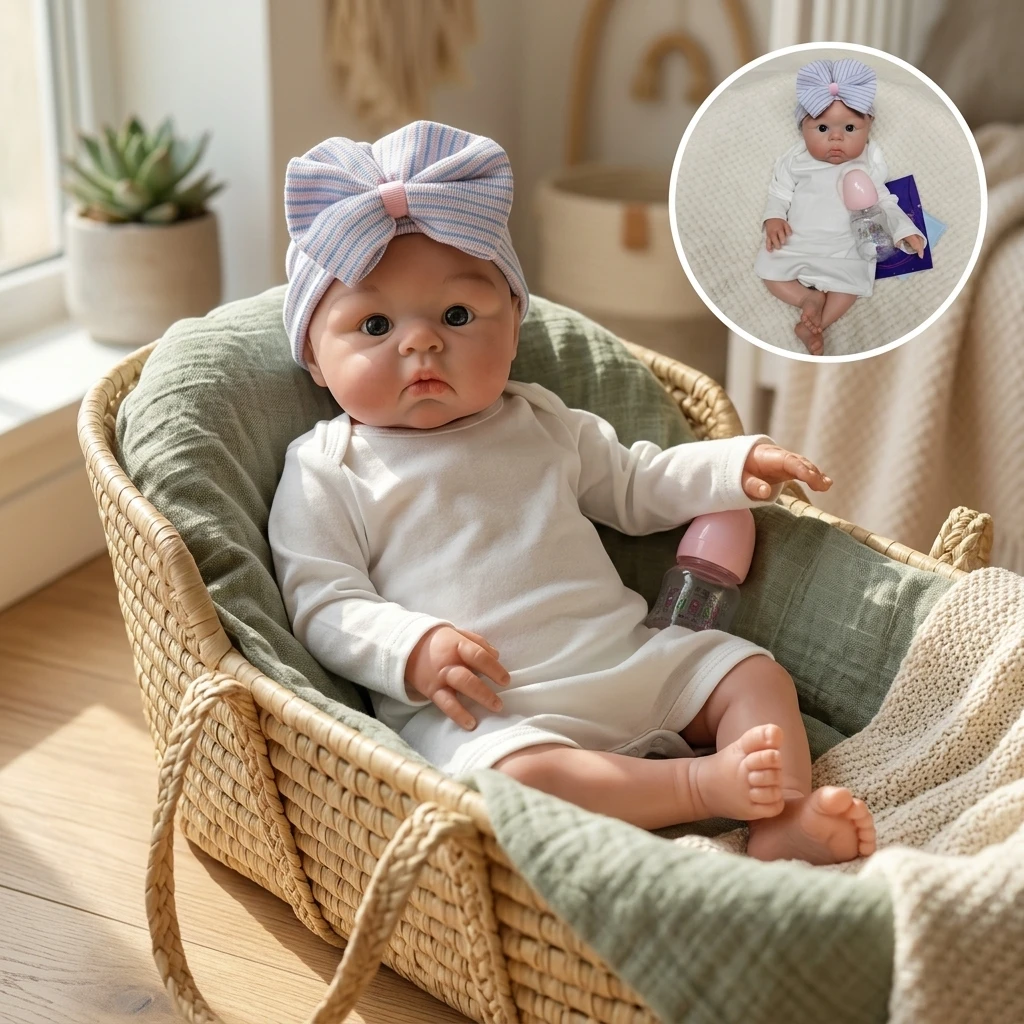 18 Inch Full Body Silicone Reborn Doll Bald Open Mouth Design Lifelike Newborn Hand Painted Waterproof for Holiday and Birthday