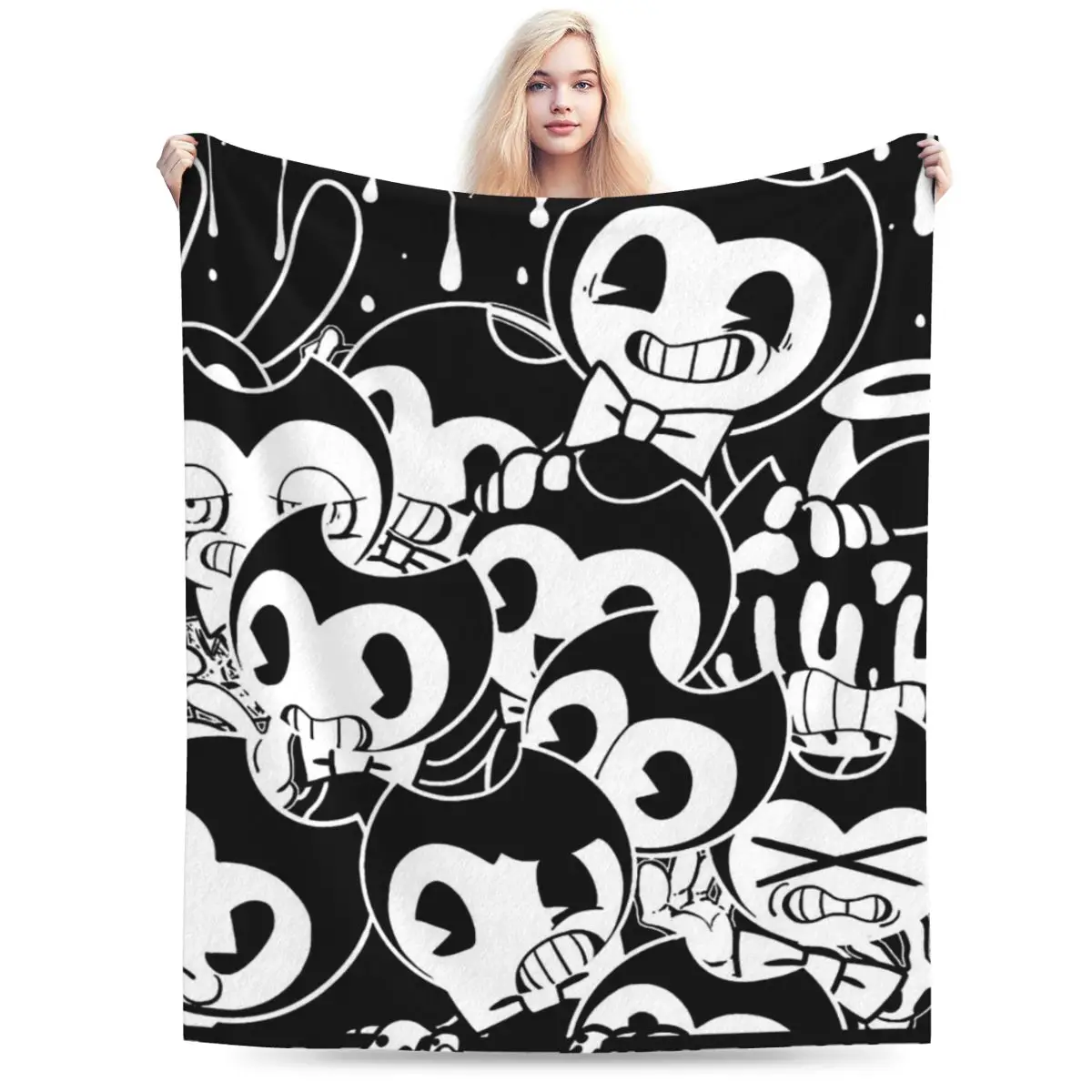 Bendy-Ink-Machine Blanket Soft Warm Flannel Throw Blanket Plush for Bed Living room Picnic Travel Home Couch